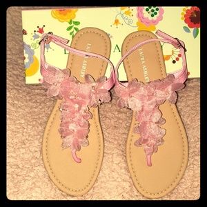 Size 3 Laura Ashley Pink Flower T-Strap Sandals